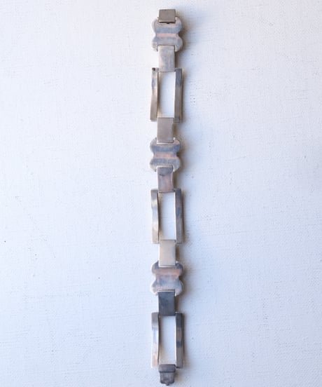 c.1930 Czechoslovakia / Art Deco Floral & Rectangle Link Bracelet / Silver 900