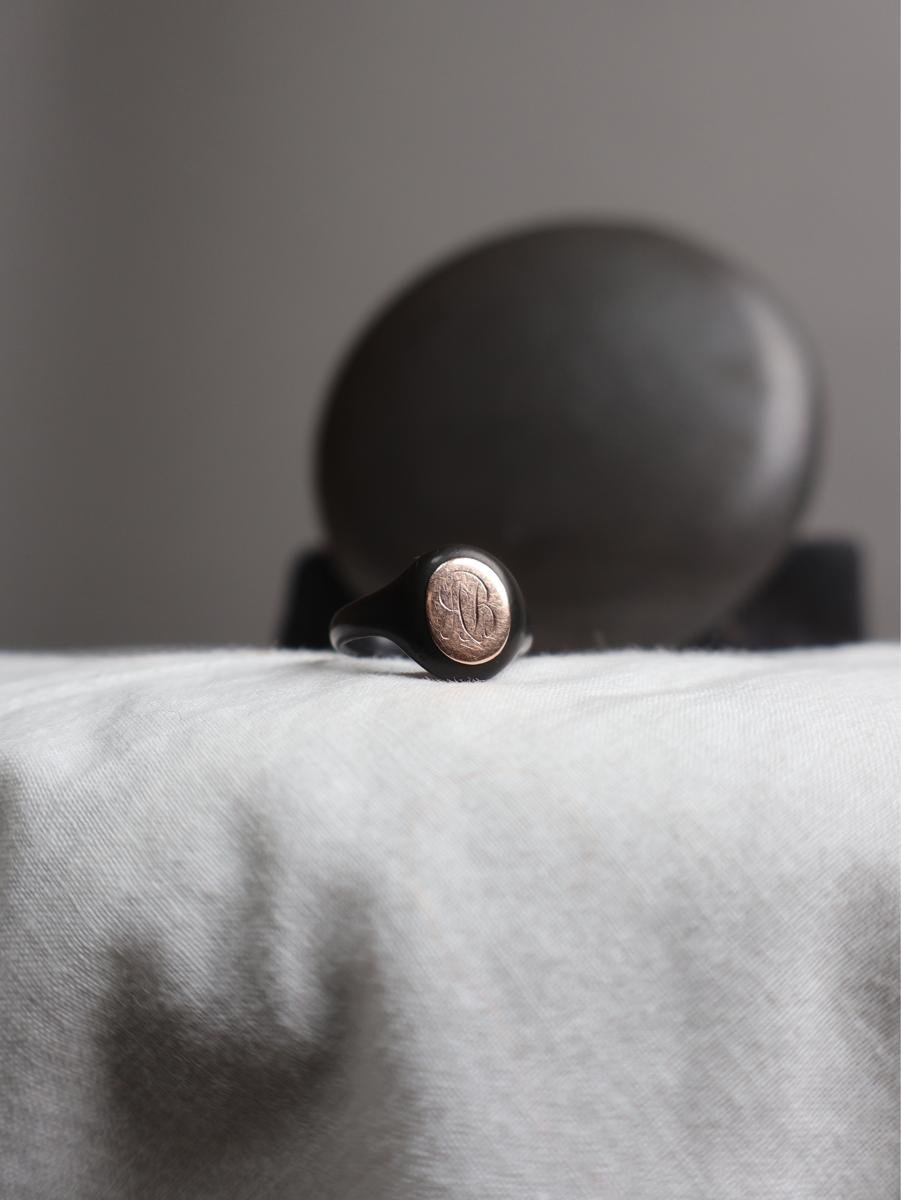 English antique モーニングジュエリー ジェットリング /9CT gold |