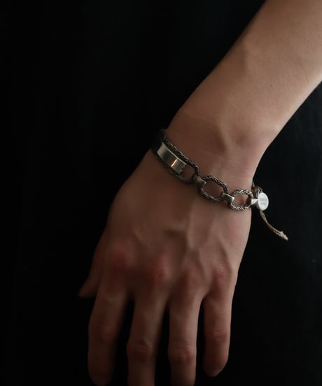 c.1950 France / Chevron Engraved ID Bracelet / Silver 800