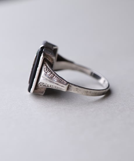 c.1930 Czechoslovakia / Initial  Ring / Silver 800 Onyx