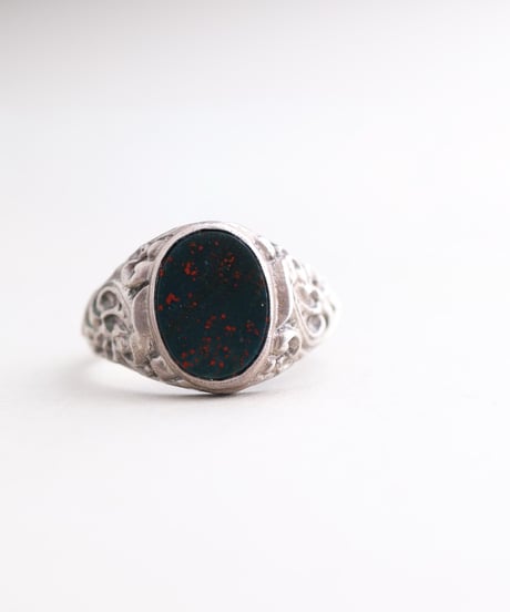 c.1920 Germany / Jugendstil Signet Ring/  Bloodstone × Silver 835