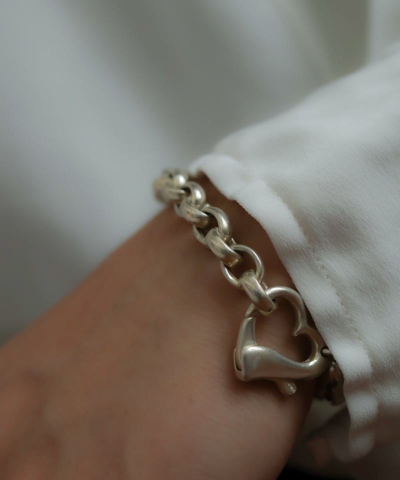 ミロル 80s ヴィンテージ ブレスレット シルバー925 猫 豹 22cm c.1980-90 Italy / ハートクラスプ/ロロチェーンブレスレット/ Silver