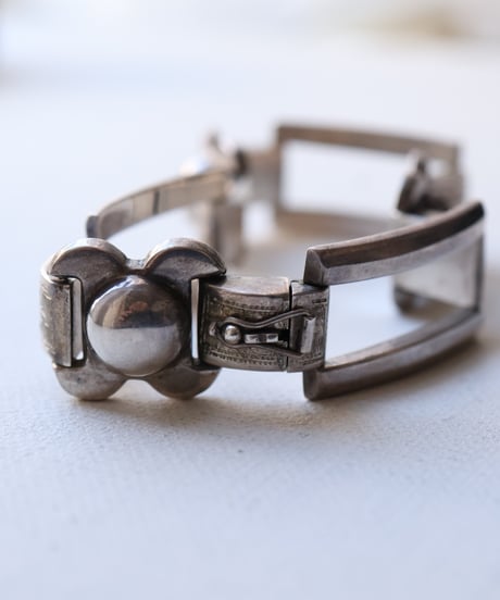 c.1930 Czechoslovakia / Art Deco Floral & Rectangle Link Bracelet / Silver 900