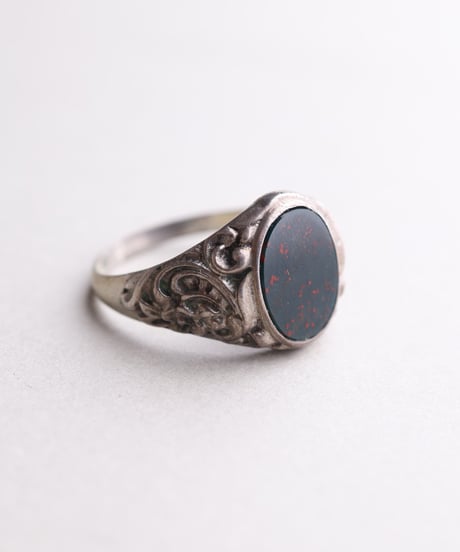 c.1920 Germany / Jugendstil Signet Ring/  Bloodstone × Silver 835
