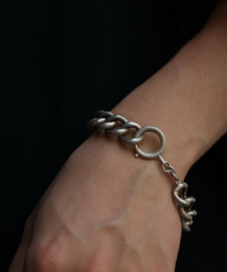 c.1900 France Paris / アールデコ カーブチェーンブレスレット / Silver 800