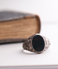 c.1920 Germany / Jugendstil Signet Ring/  Bloodstone × Silver 835