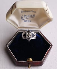 c.1990 France / Neo-Deco Ring / Silver 925, Onyx & Marcasite