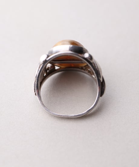 c.1921-29 Czechoslovakia Cubism Tiger Eye Ring / Silver 900