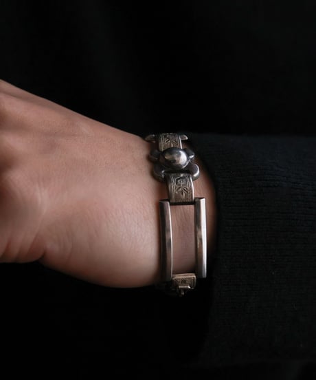 c.1930 Czechoslovakia / Art Deco Floral & Rectangle Link Bracelet / Silver 900