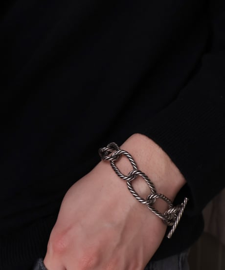 c.1950 France / Rope-edged Link Bracelet / Silver 800