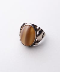 c.1921-29 Czechoslovakia Cubism Tiger Eye Ring / Silver 900