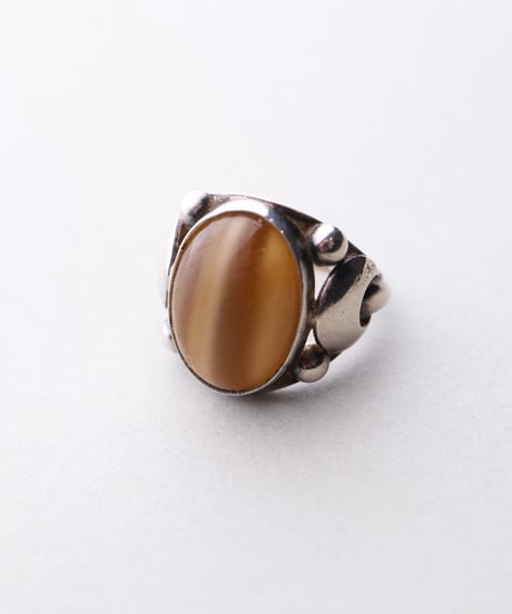 c.1921-29 Czechoslovakia Cubism Tiger Eye Ring / Silver 900