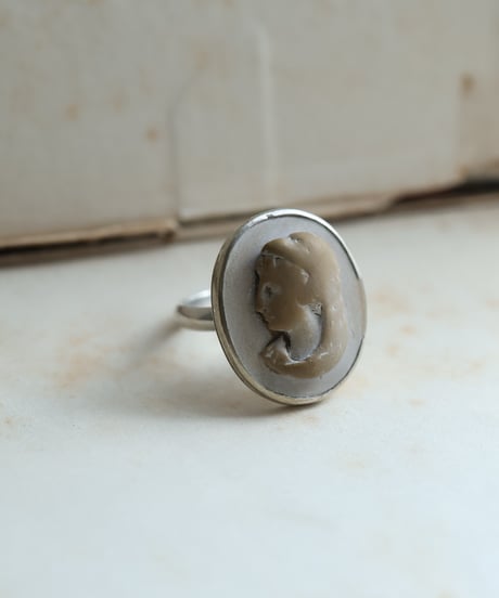 1943 Sweden / Italian Antique Lava Cameo Ring / Silver