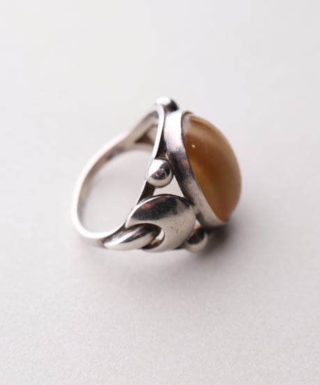 c.1921-29 Czechoslovakia Cubism Tiger Eye Ring / Silver 900