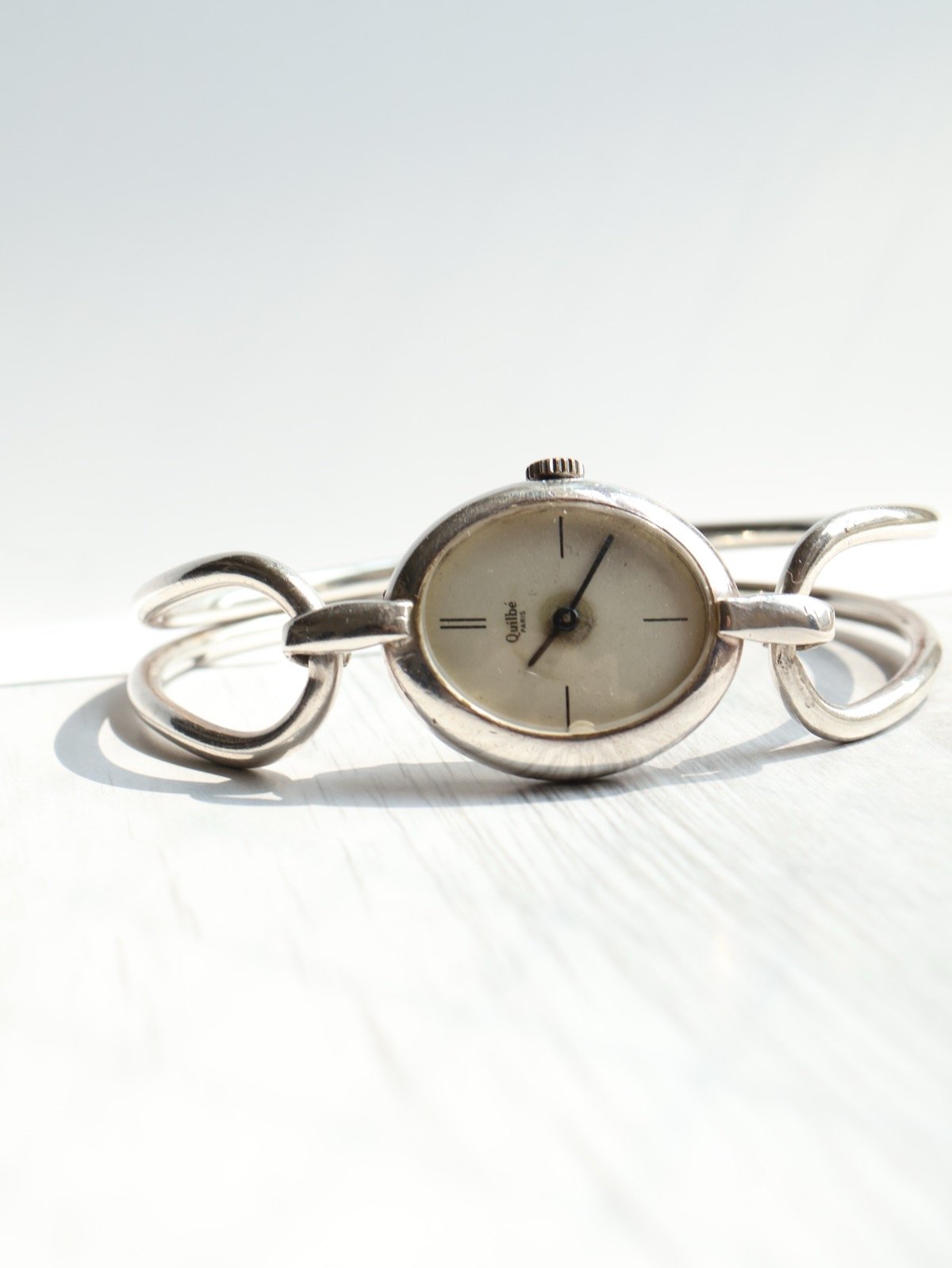 c.1960s France / Quilbé Paris シルバーバングルウォッチ / Si