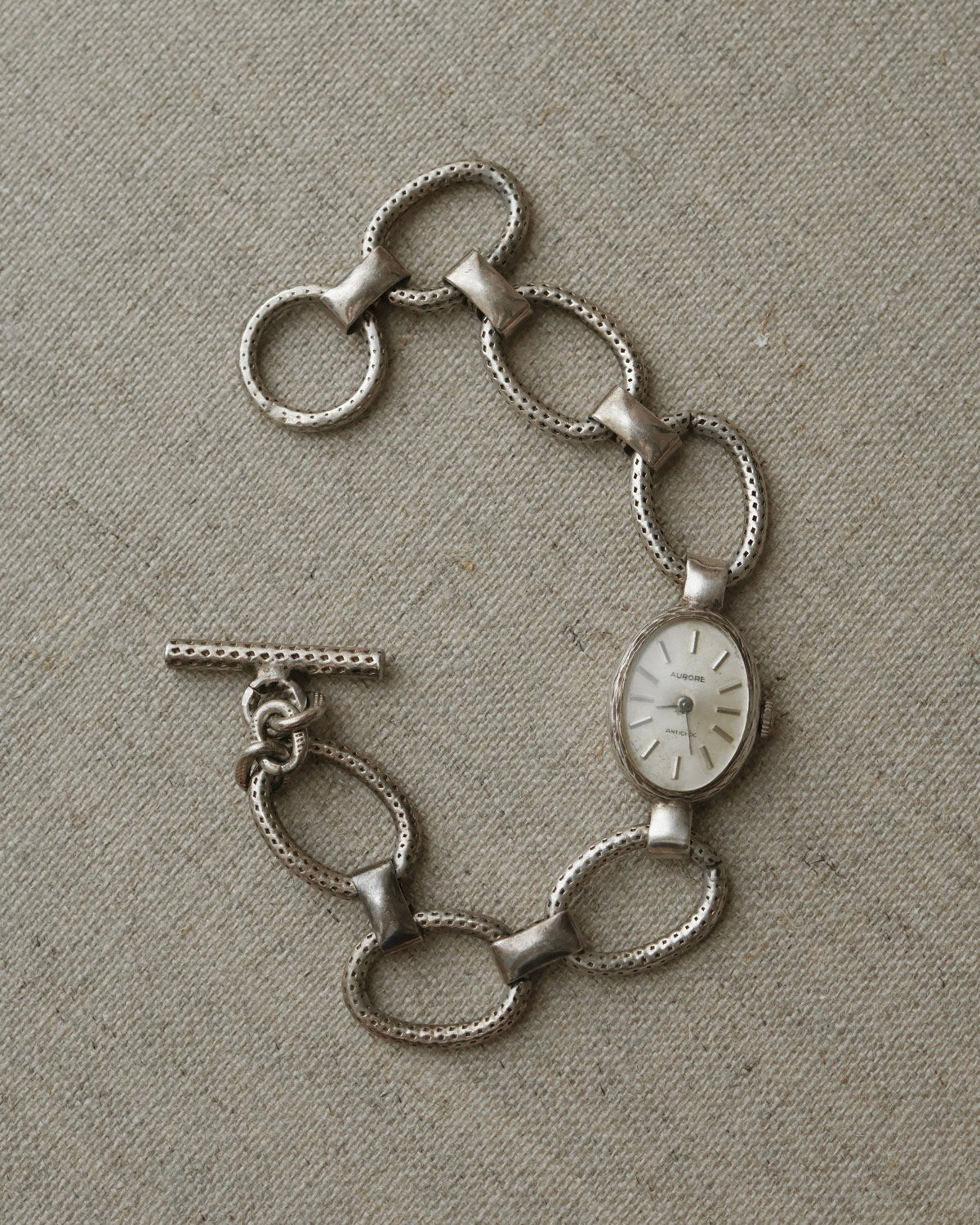 シルバー チェーンブレスレット アナログ時計 時計バンド チェーンブレスレット ステンレス メタルバンド