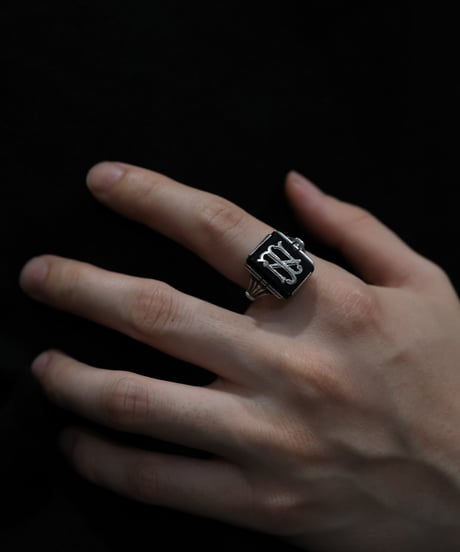 c.1945–49 Czechoslovakia / Black Onyx Monogram Ring / Silver 800
