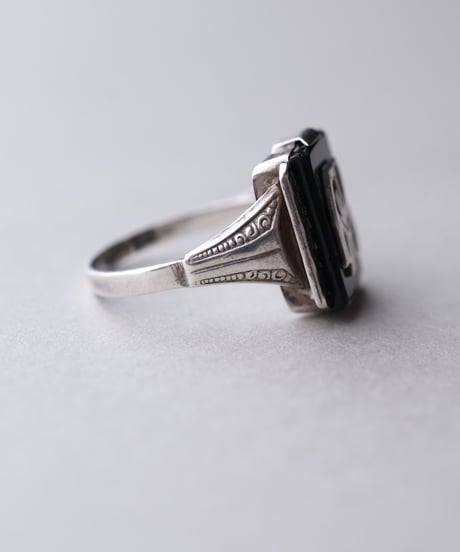 c.1930 Czechoslovakia / Initial  Ring / Silver 800 Onyx