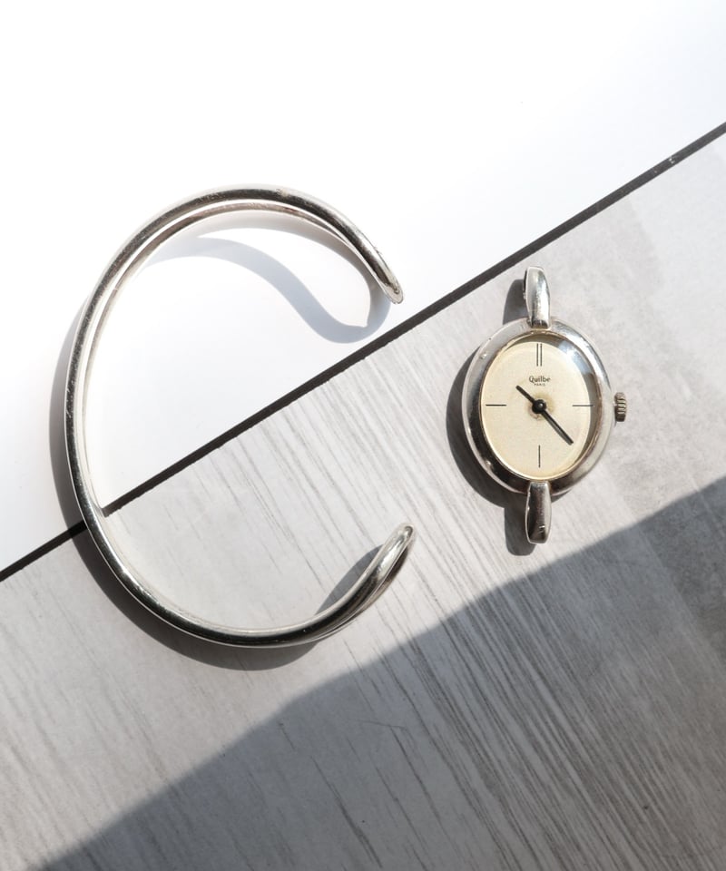 c.1960s France / Quilbé Paris シルバーバングルウォッチ / Si