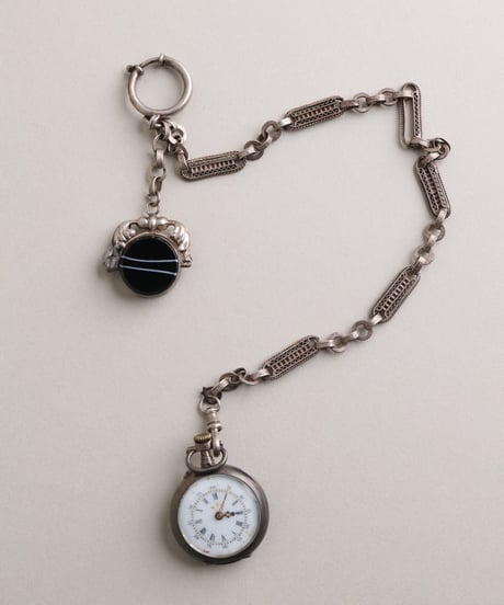c.1880–1920 Austria-Hungary / ウォッチチェーン / Silver 750 & Banded Onyx