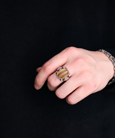 c.1921-29 Czechoslovakia Cubism Tiger Eye Ring / Silver 900