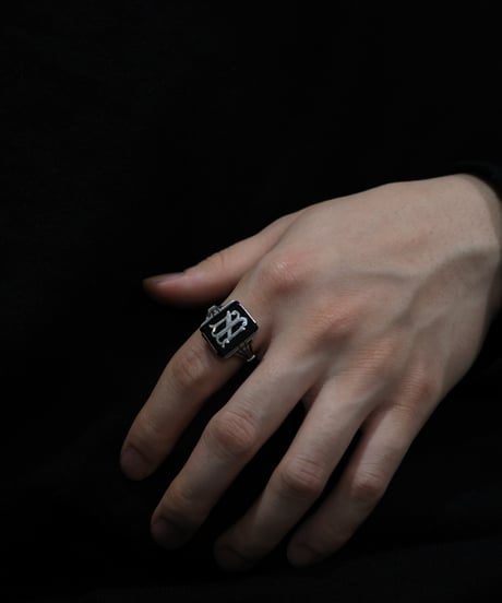 c.1945–49 Czechoslovakia / Black Onyx Monogram Ring / Silver 800