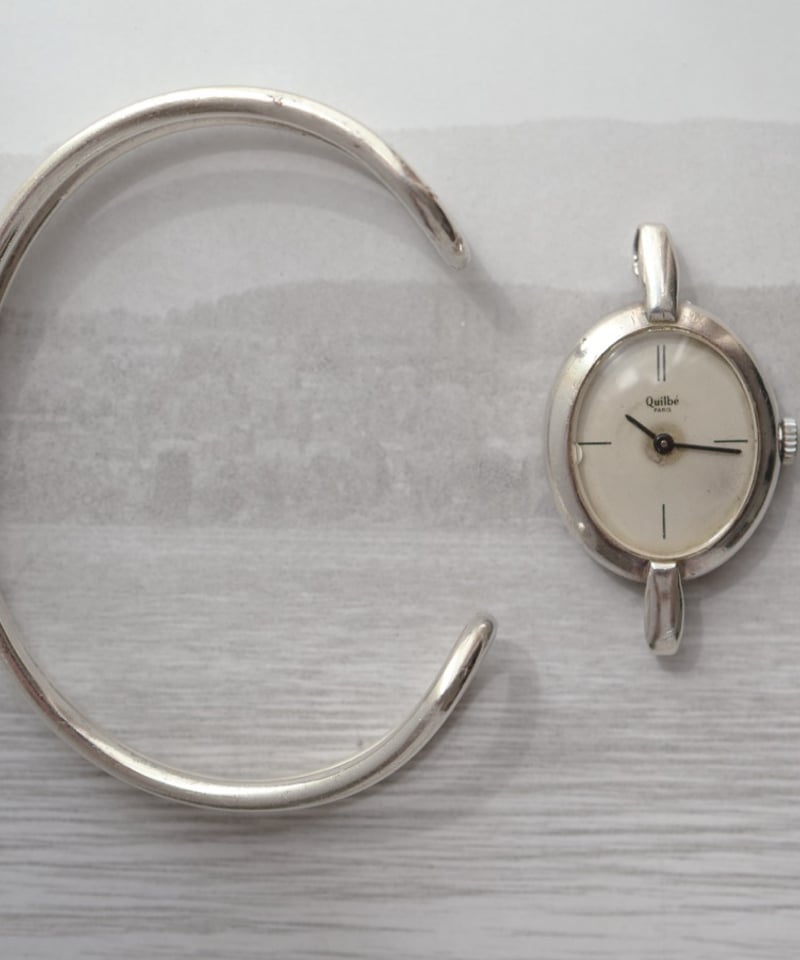 フランス　ヴィンテージ　シルバーバングル c.1960s France / Quilbé Paris シルバーバングルウォッチ / Si