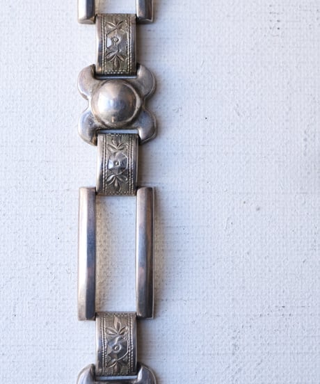 c.1930 Czechoslovakia / Art Deco Floral & Rectangle Link Bracelet / Silver 900