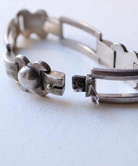 c.1930 Czechoslovakia / Art Deco Floral & Rectangle Link Bracelet / Silver 900