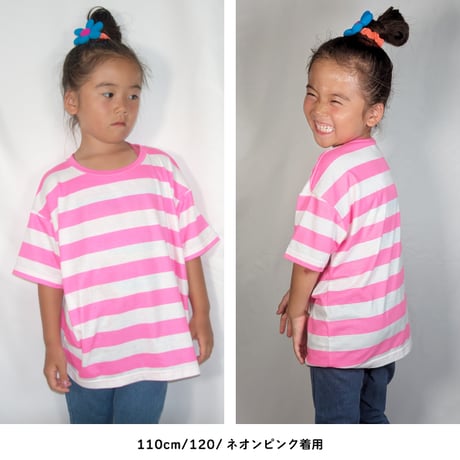 【90〜170cm】ネオンボーダープリントTシャツ（reco-m085）
