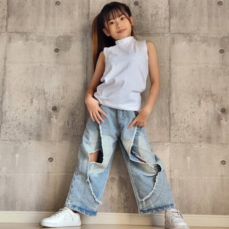 【120cm~160cm】　デザインデニムパンツ（reco-h0456)