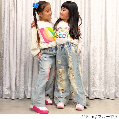 【120cm~160cm】　2WAYダメージデニムパンツ（reco-h0457)