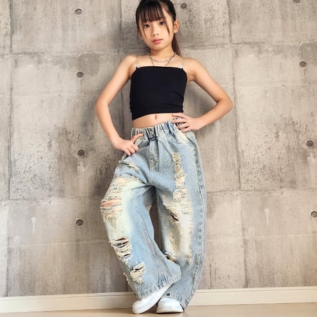 【120cm~160cm】　2WAYダメージデニムパンツ（reco-h0457)