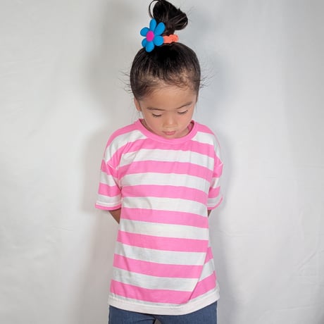 【90〜170cm】ネオンボーダープリントTシャツ（reco-m085）