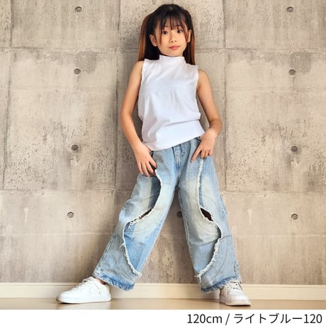 【120cm~160cm】　デザインデニムパンツ（reco-h0456)
