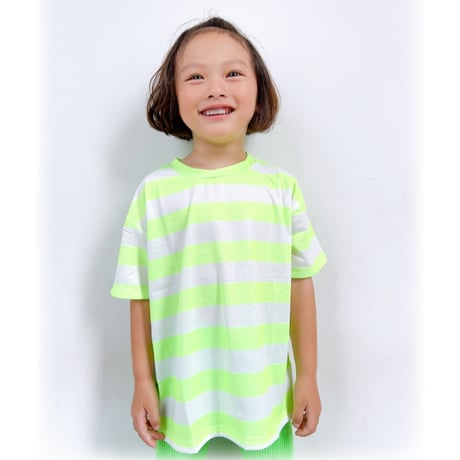 【90〜170cm】ネオンボーダープリントTシャツ（reco-m085）