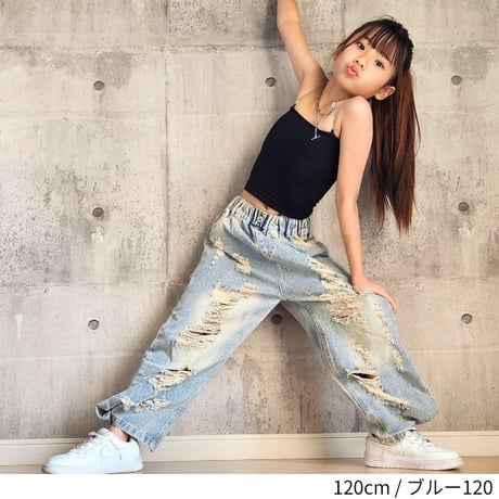 【120cm~160cm】　2WAYダメージデニムパンツ（reco-h0457)
