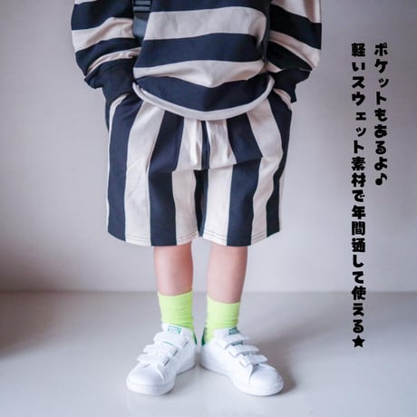 【100〜140cm】 ボーダーTEEス / ストライプショートパンツ（reco-m026）