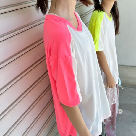 【90〜170cm】バックネオンバイカラーTシャツ（reco-k0127a）