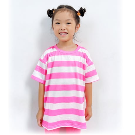 【90〜170cm】ネオンボーダープリントTシャツ（reco-m085）