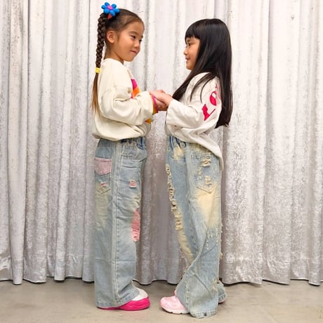 【120cm~160cm】　2WAYダメージデニムパンツ（reco-h0457)