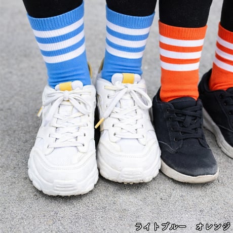 【メール便送料無料・FREE SIZE】かかとなしスリーラインソックス (reco-h0226）