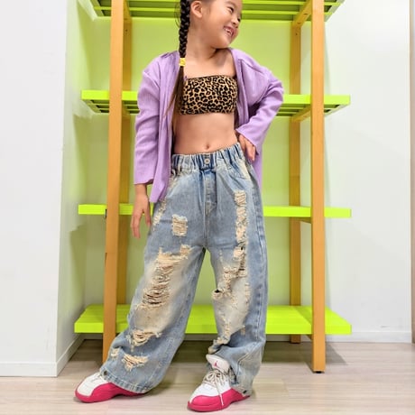【120cm~160cm】　2WAYダメージデニムパンツ（reco-h0457)