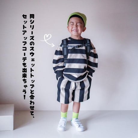 【100〜140cm】 ボーダーTEEス / ストライプショートパンツ（reco-m026）