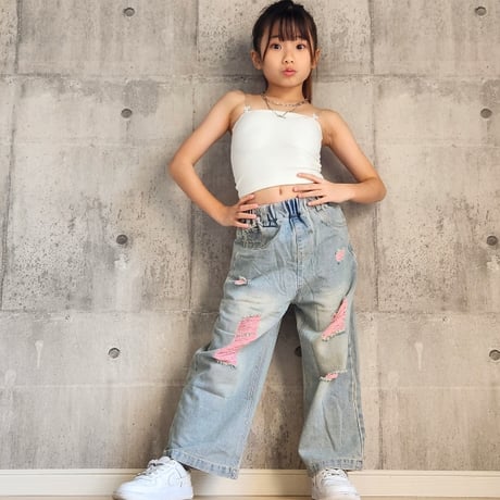 【120cm~160cm】　ダメージデニムパンツ（reco-h0455)