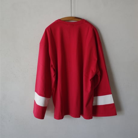 <awasa> panel sleeve comfortable t-shirts  (red × white)