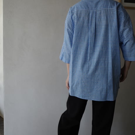 <awasa> awasa open collar s/s check shirt