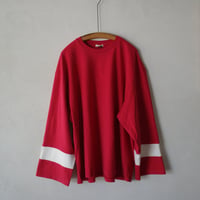 <awasa> panel sleeve comfortable t-shirts  (red × white)