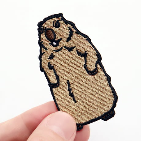 ワッペン マーモット ブサカワ系 動物 刺繍パッチ アイロン接着 説明書付き 横3.5cm×縦6.5cm