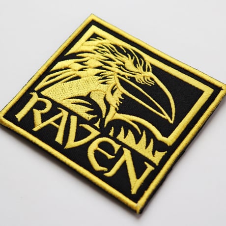 ワッペン カラス RAVEN（からす） マジックテープ（ベルクロ・面ファスナー）着脱式 ミリタリー サバゲー 刺繍パッチ 黄色 サイズ：8.5×8cm
